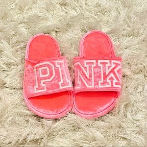 Victoria’s Secret PINK Velvet Hot Pink Slippers